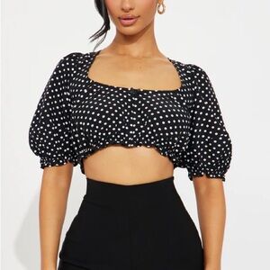 Fashion Nova Black Puff Sleeve Polka Dot Blouse